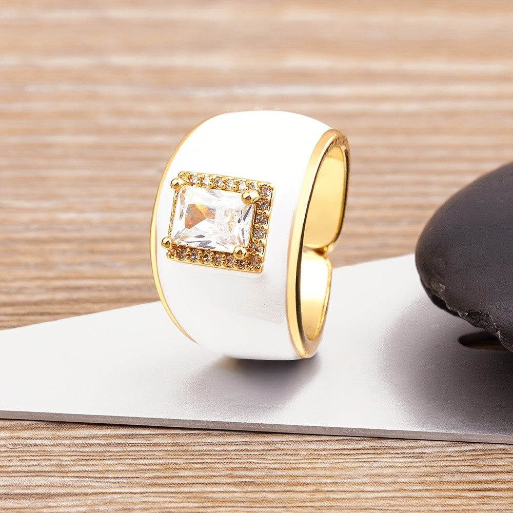 18k Blue Enamel Square Stone Ring