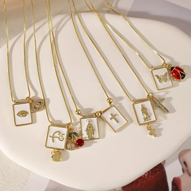 18k Religious Charm Square Pendant Necklace