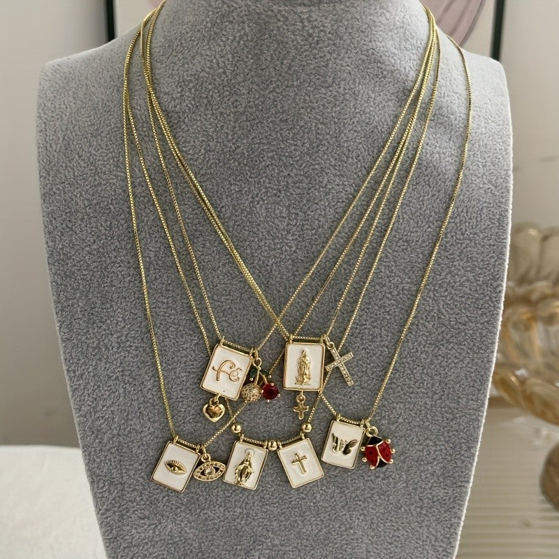 18k Religious Charm Square Pendant Necklace