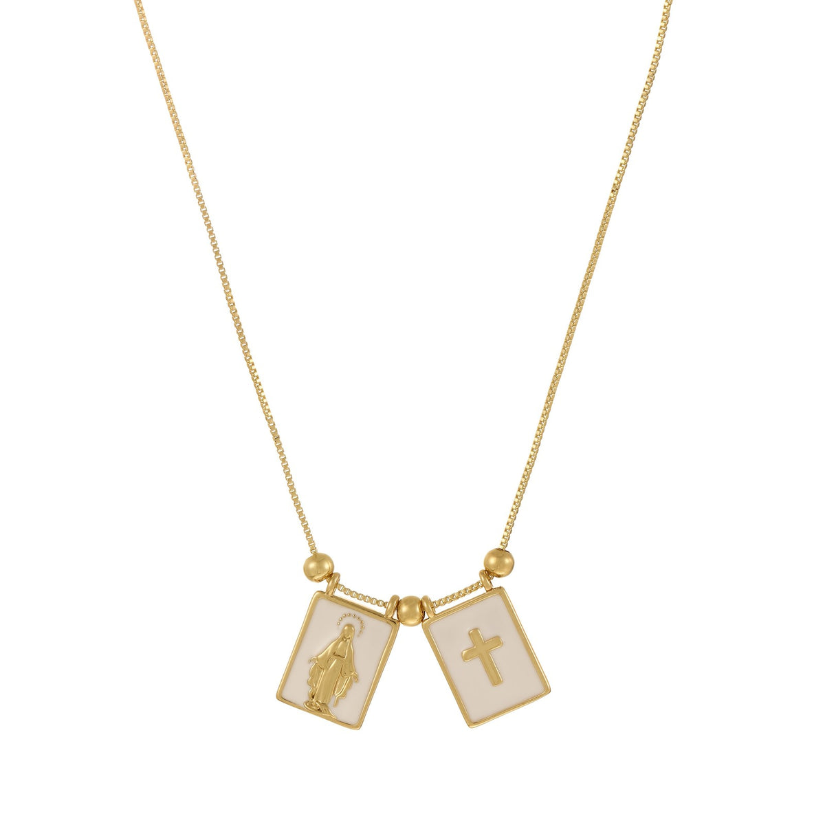 18k Religious Charm Square Pendant Necklace