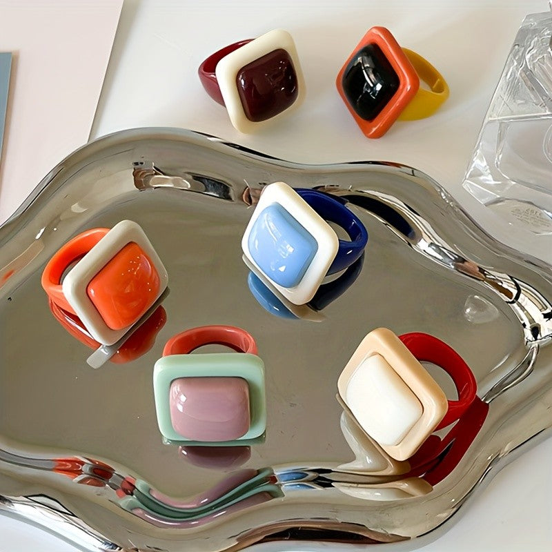 Geometric Square Stacked Ring Set