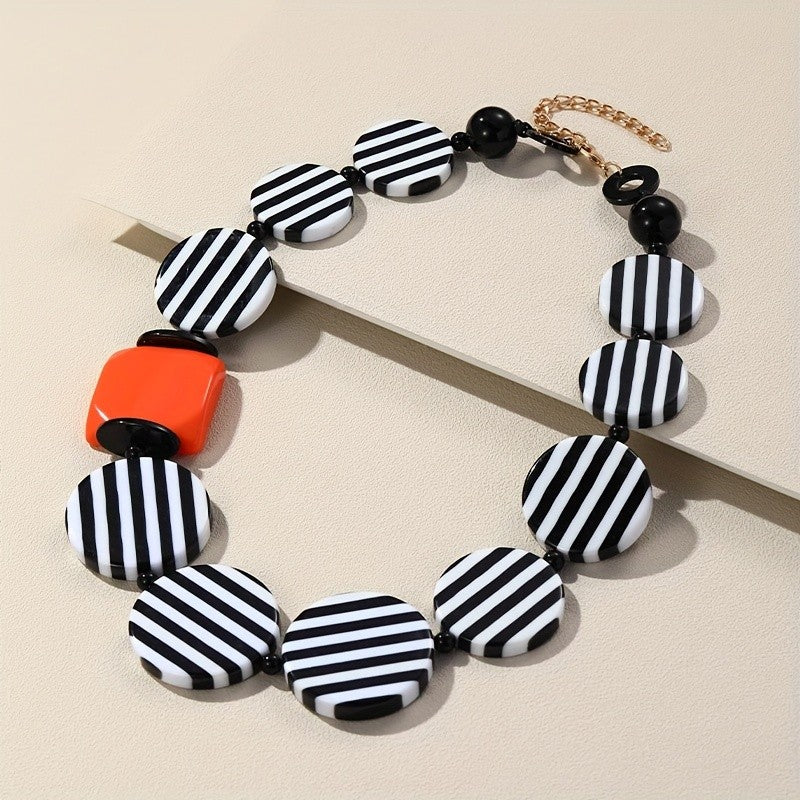 Vintage Striped Resin Collar Necklace