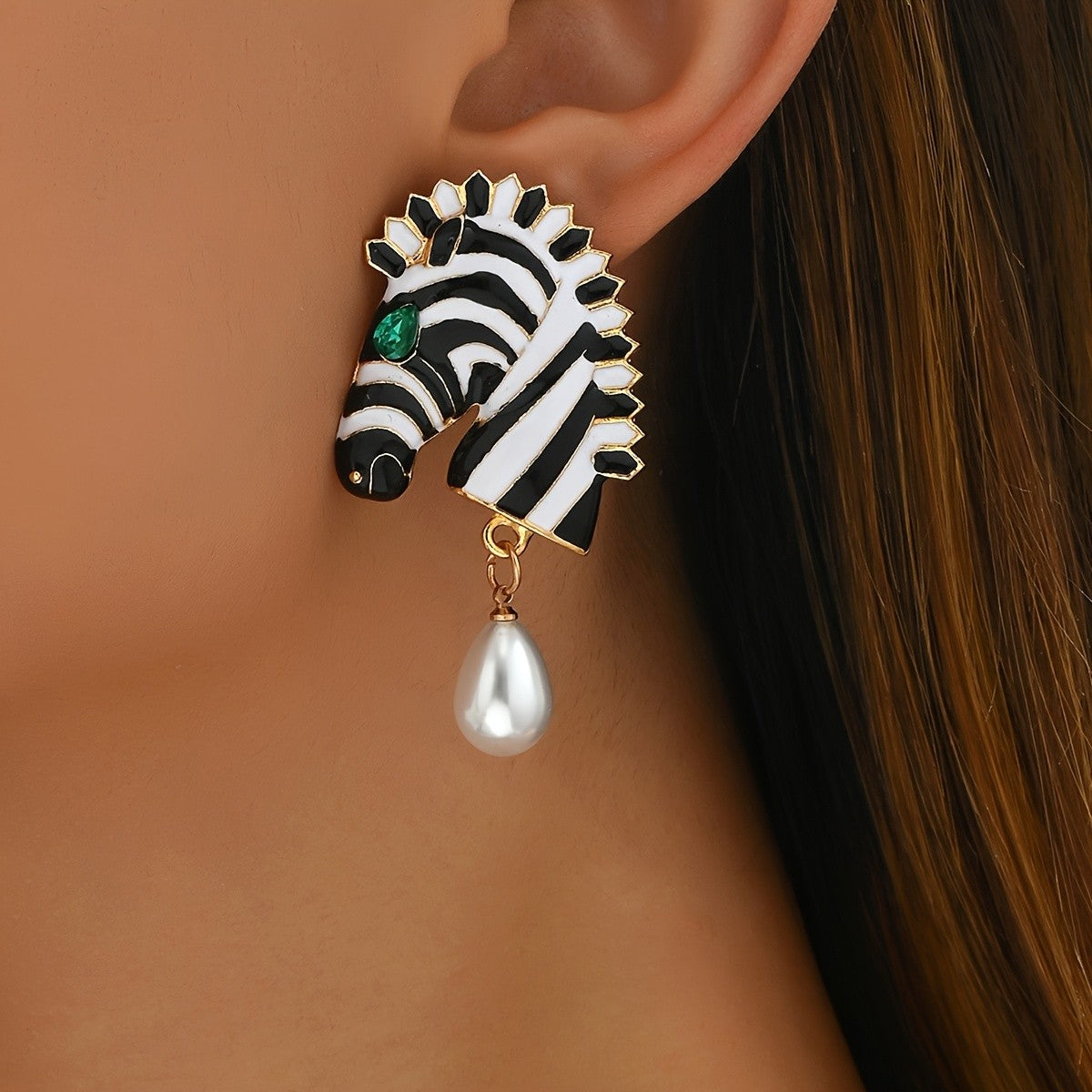 18k Zebra Drop Earrings