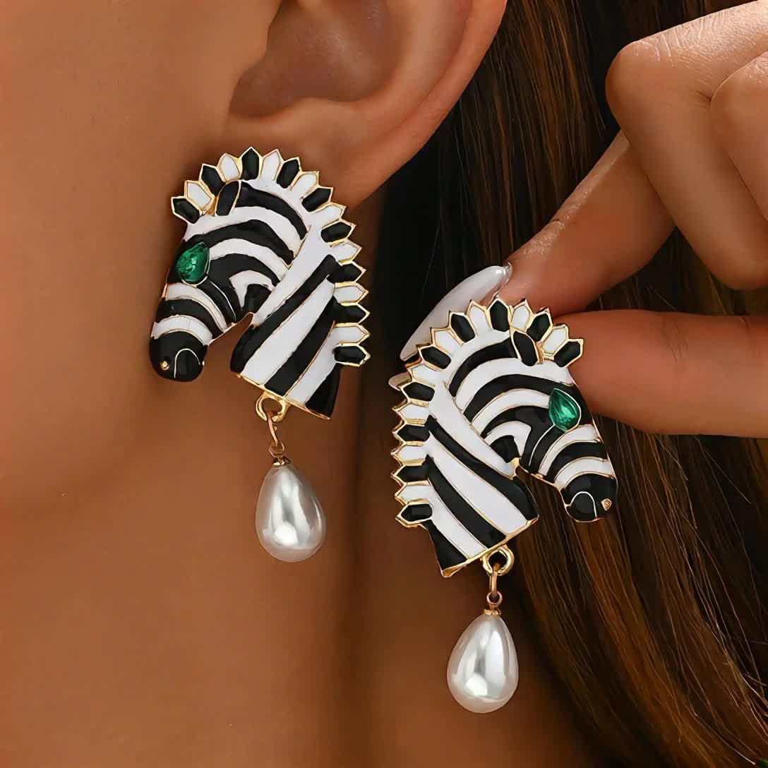 18k Zebra Drop Earrings
