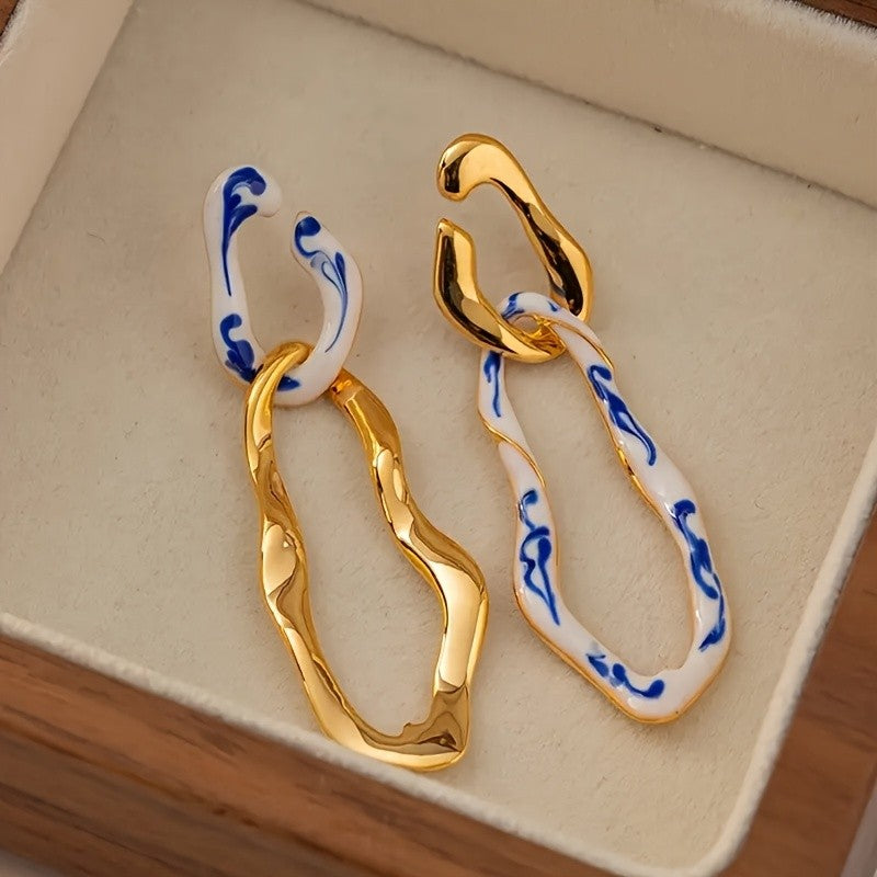 Asymmetric Porcelain Pattern Drop Earrings