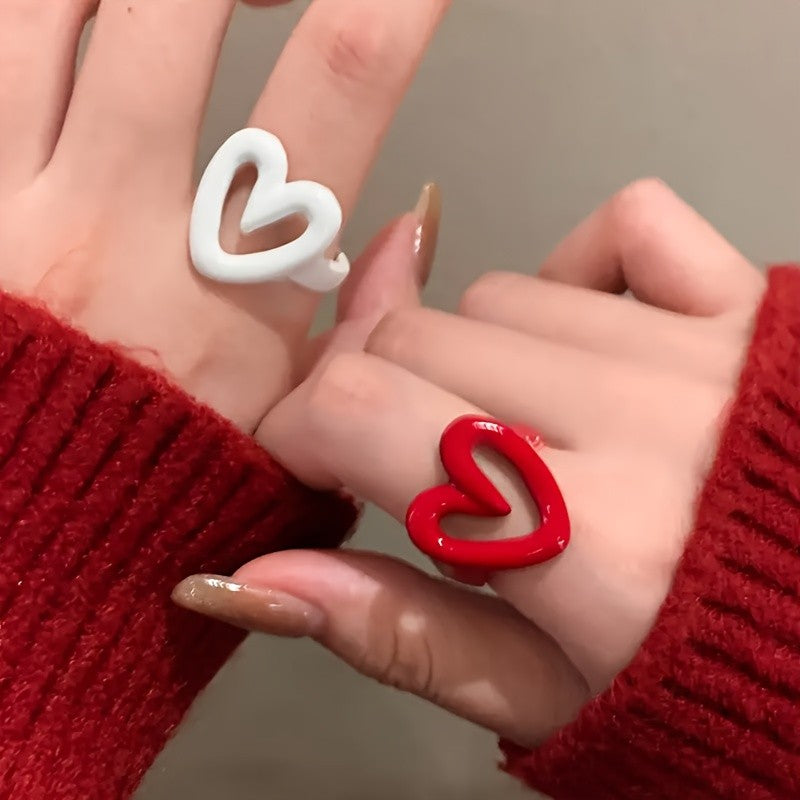 Adjustable Hollow Heart Zinc Alloy Ring