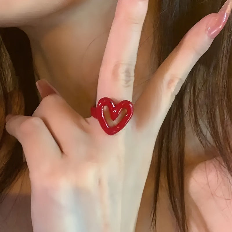 Adjustable Hollow Heart Zinc Alloy Ring