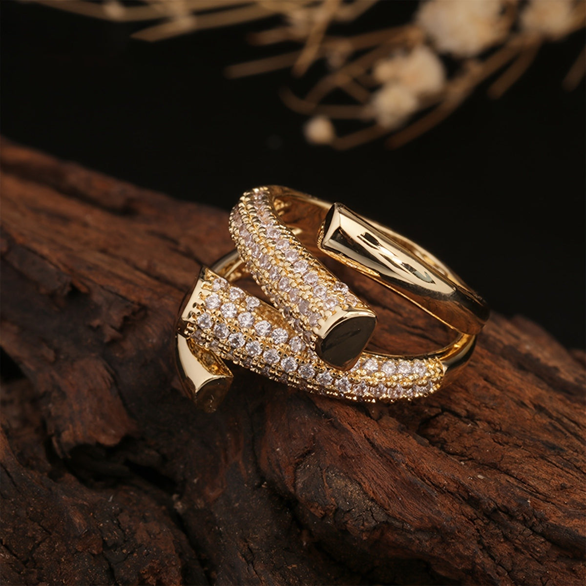 Asymmetric Geometric Zircon Ring