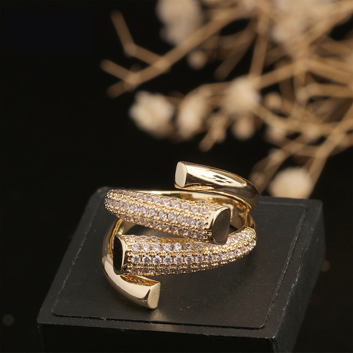 Asymmetric Geometric Zircon Ring