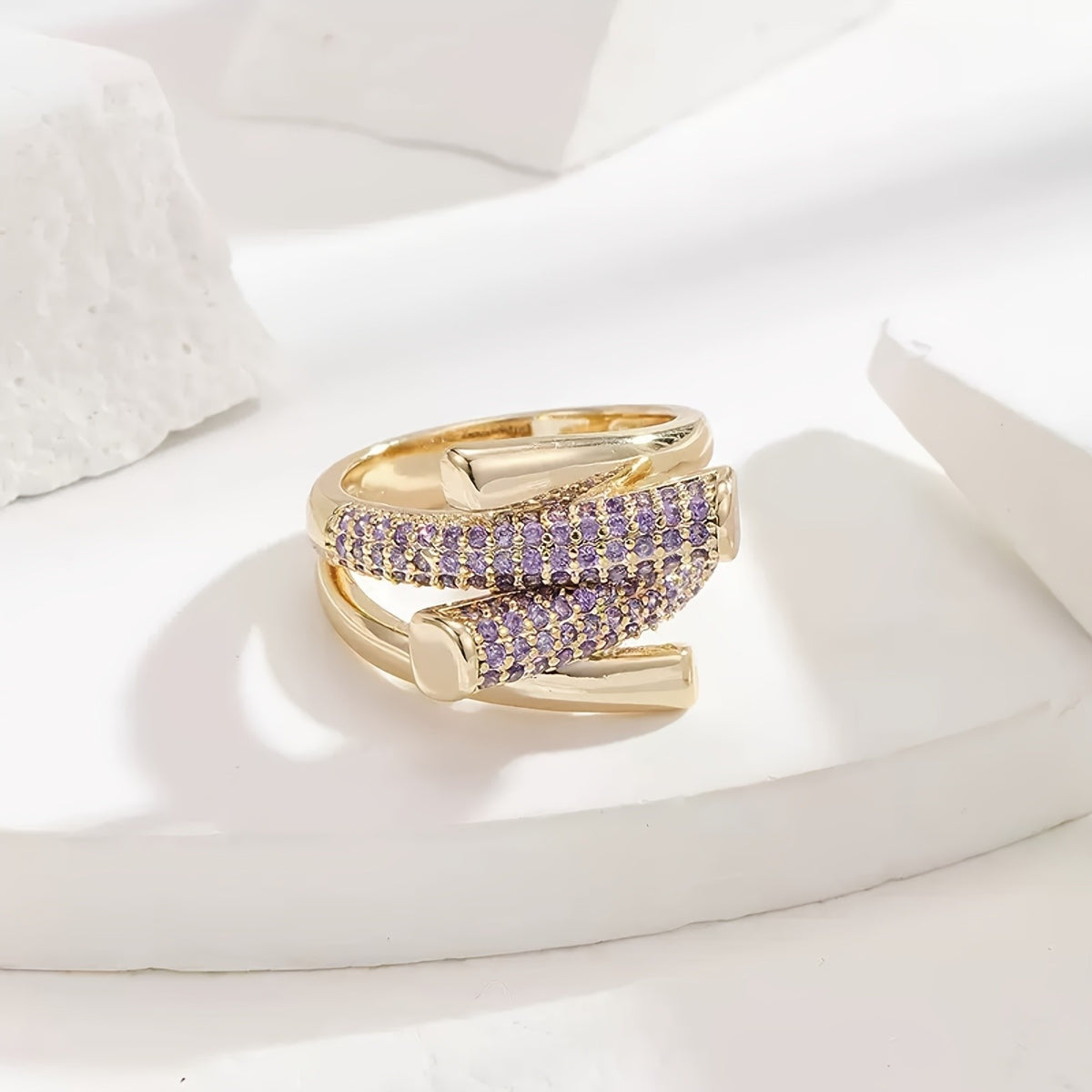 Asymmetric Geometric Zircon Ring