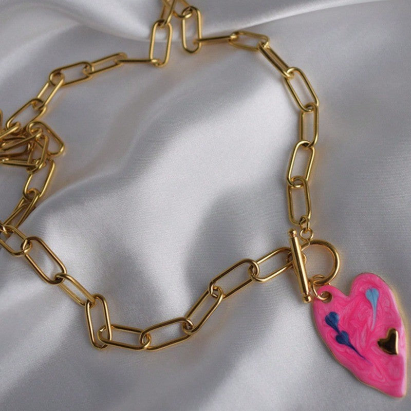 18k Marbled Heart Toggle Necklace