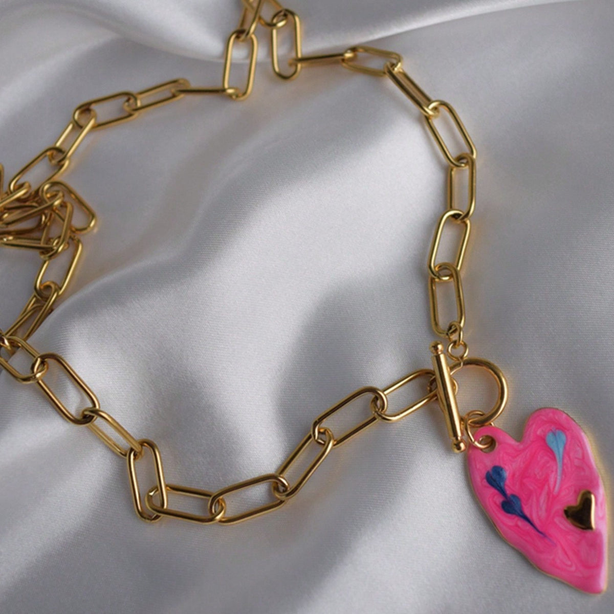 18k Marbled Heart Toggle Necklace