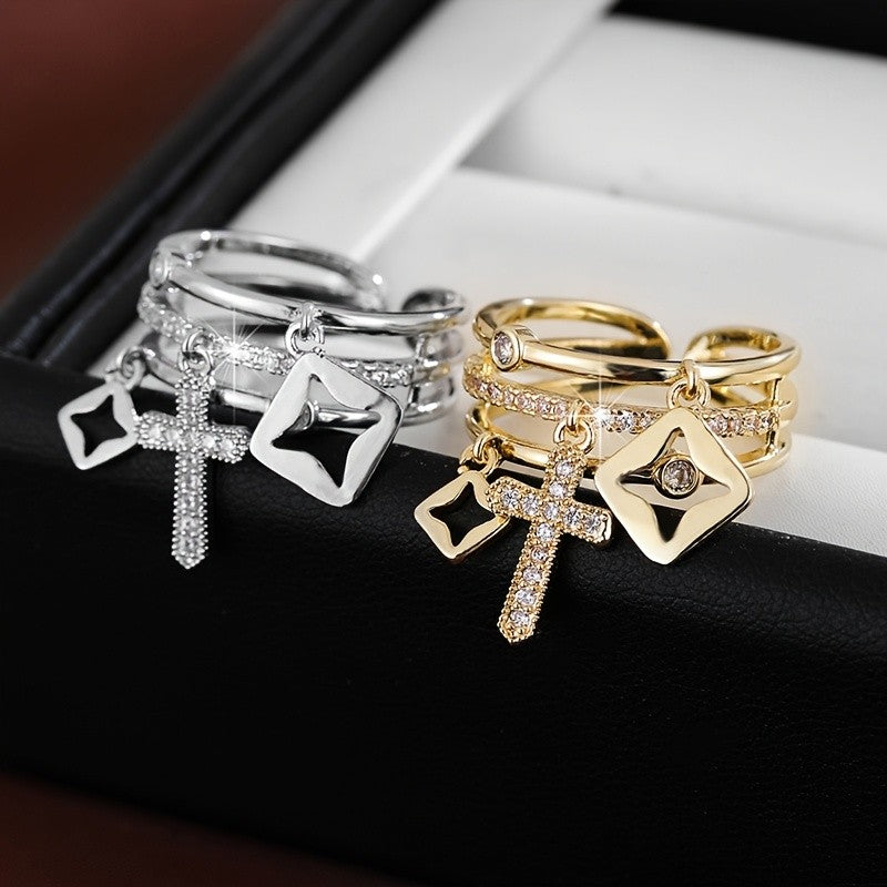 Adjustable Cross Charm Ring