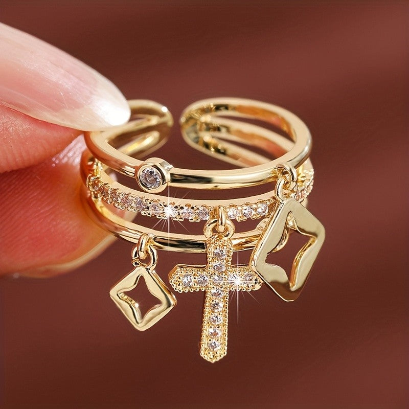 Adjustable Cross Charm Ring