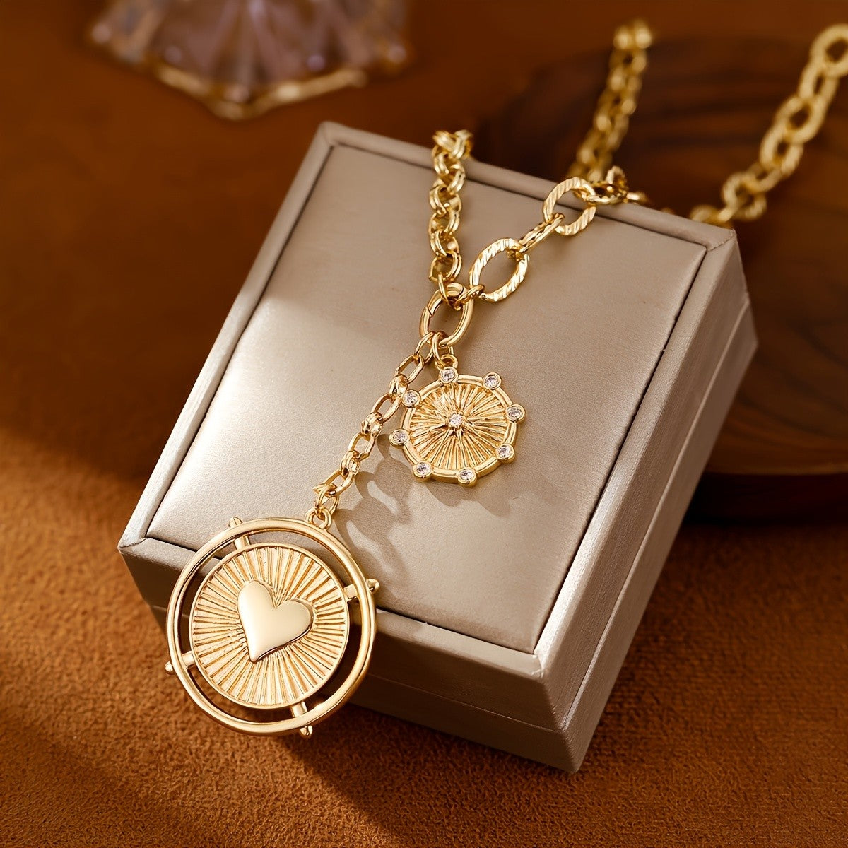 14k Heart Sunburst Pendant Necklace