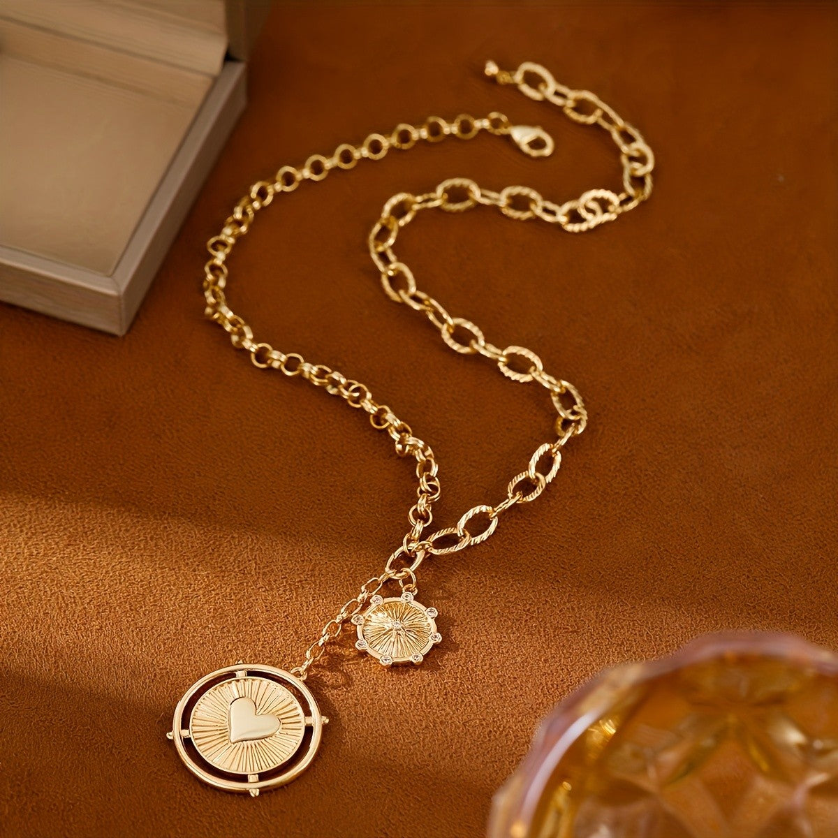 14k Heart Sunburst Pendant Necklace
