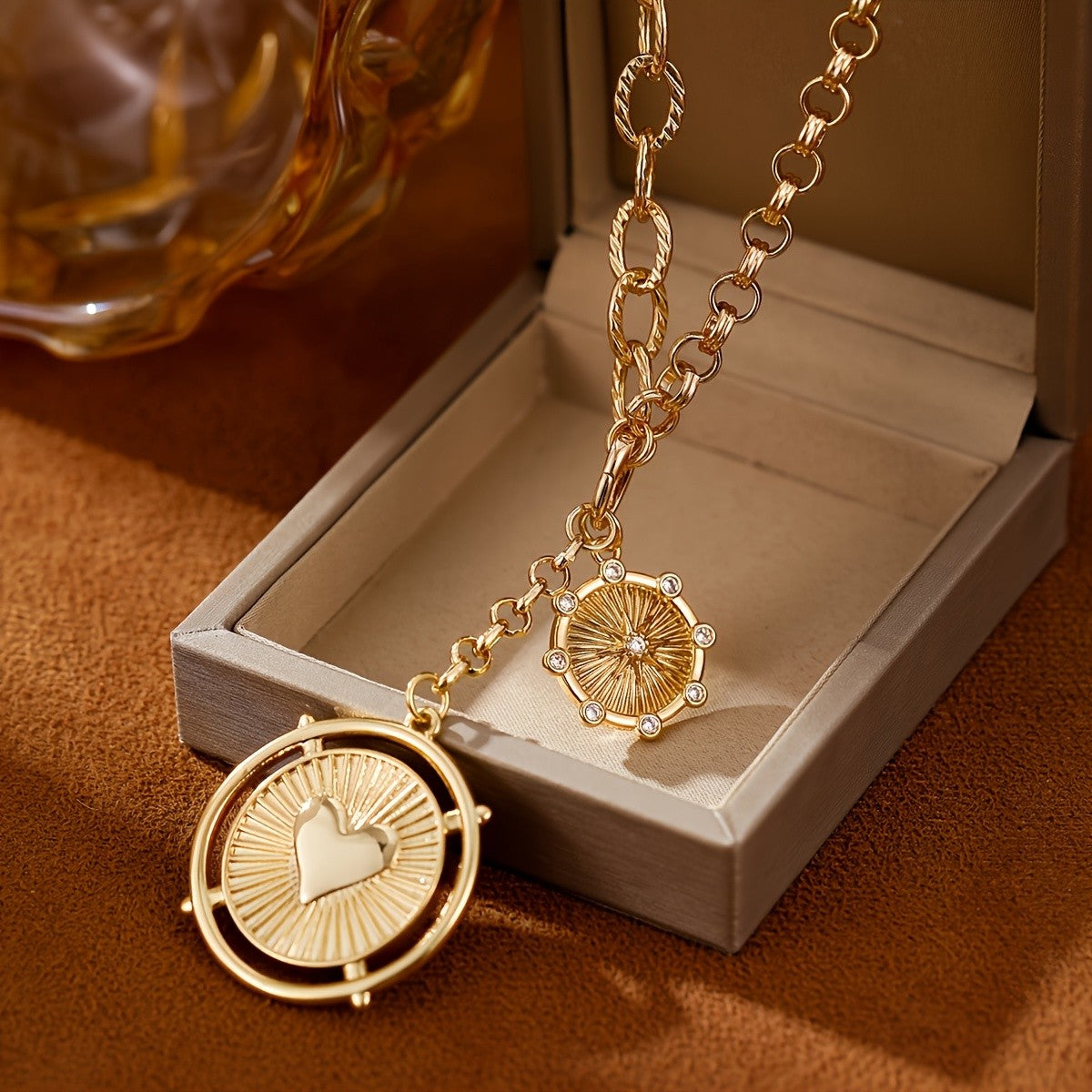 14k Heart Sunburst Pendant Necklace