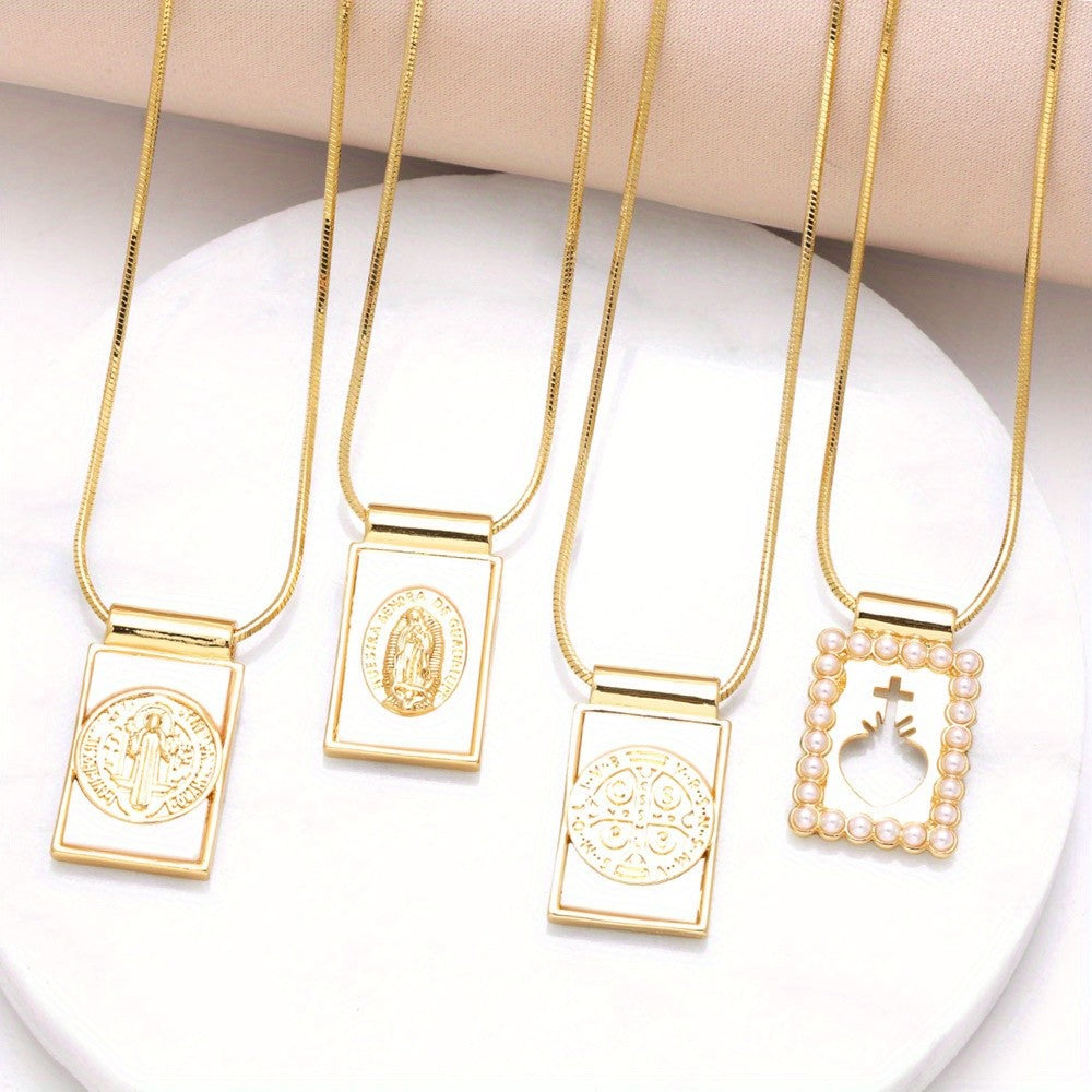 Vintage Square Religious Pendant Necklace