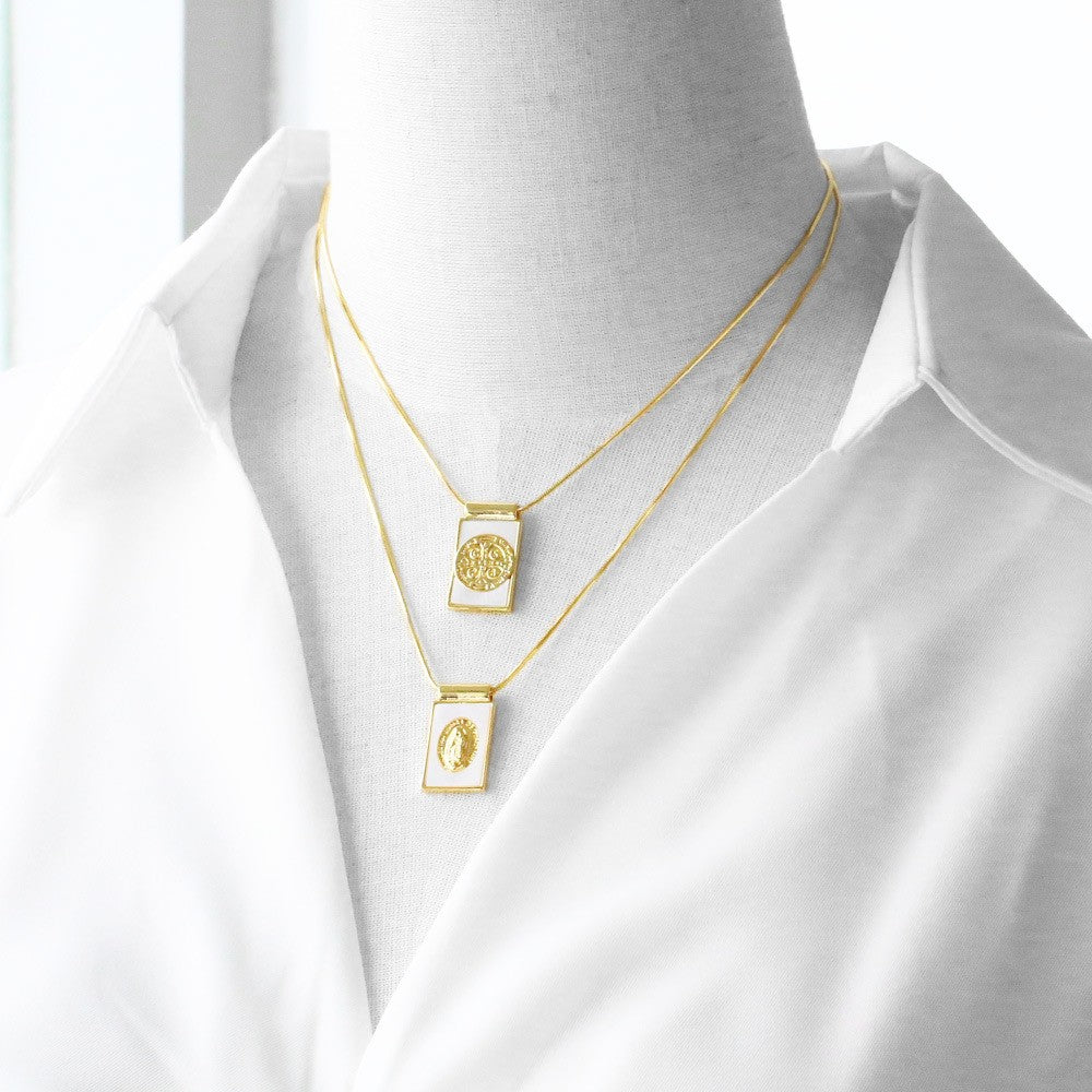 Vintage Square Religious Pendant Necklace
