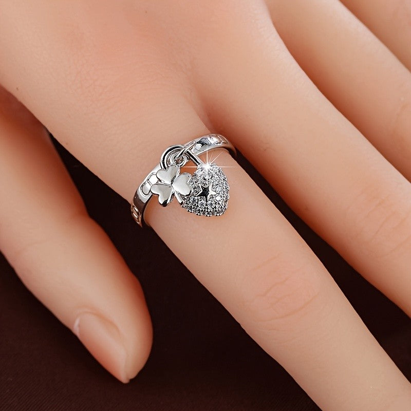 Adjustable Heart Lock Stone Ring
