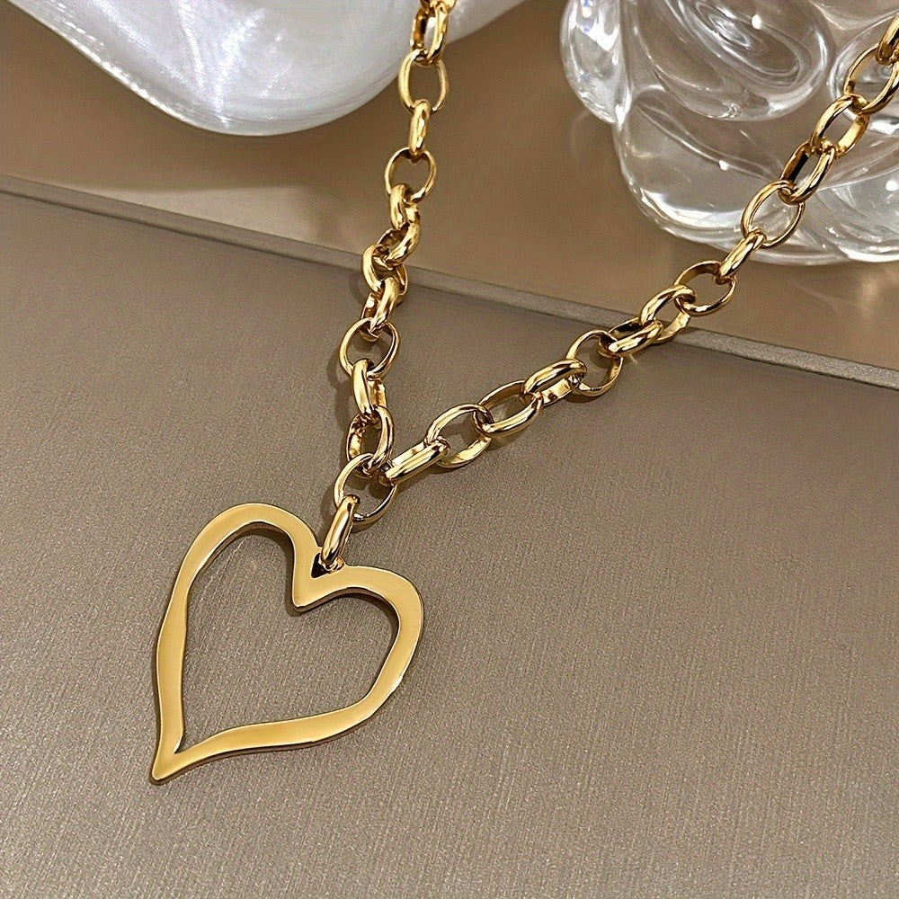 Large Hollow Heart Link Necklace