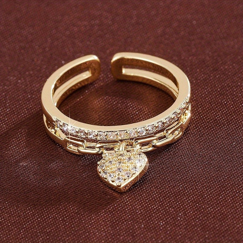 Adjustable Heart Zircon Open Ring