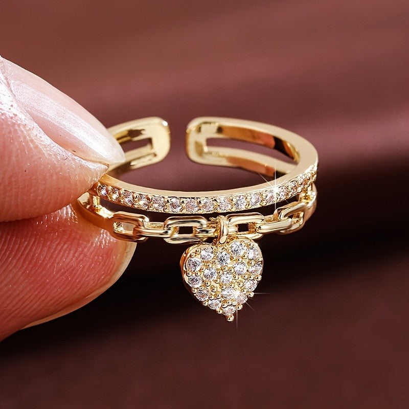 Adjustable Heart Zircon Open Ring