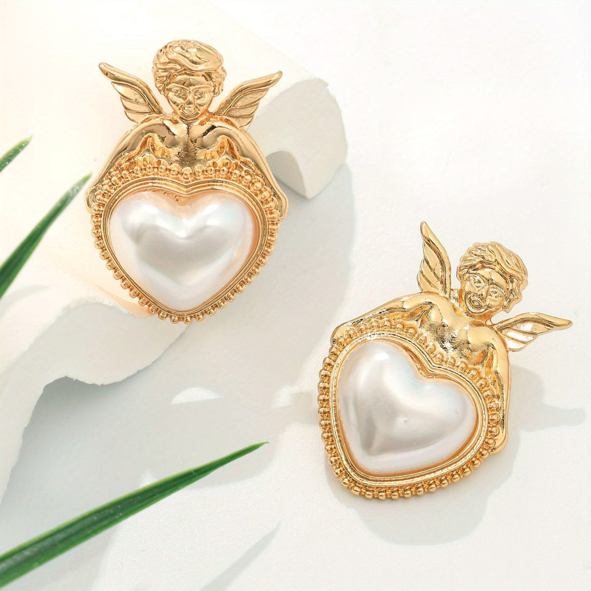 Vintage Angel Heart Stud Earrings