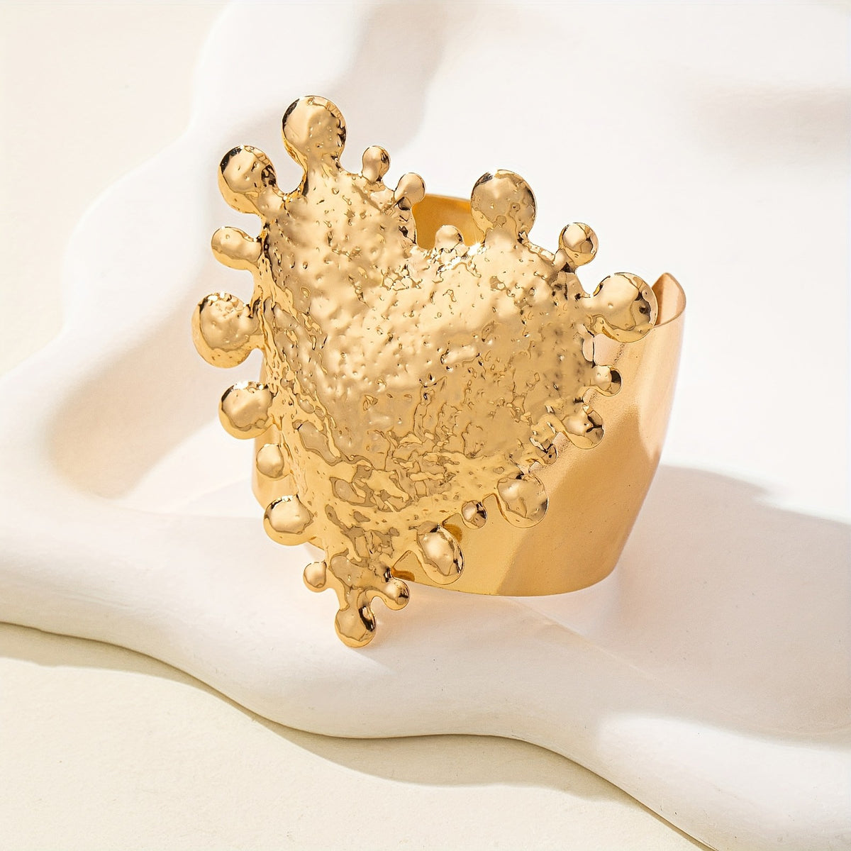 Vintage Textured Heart Wide Cuff Bracelet