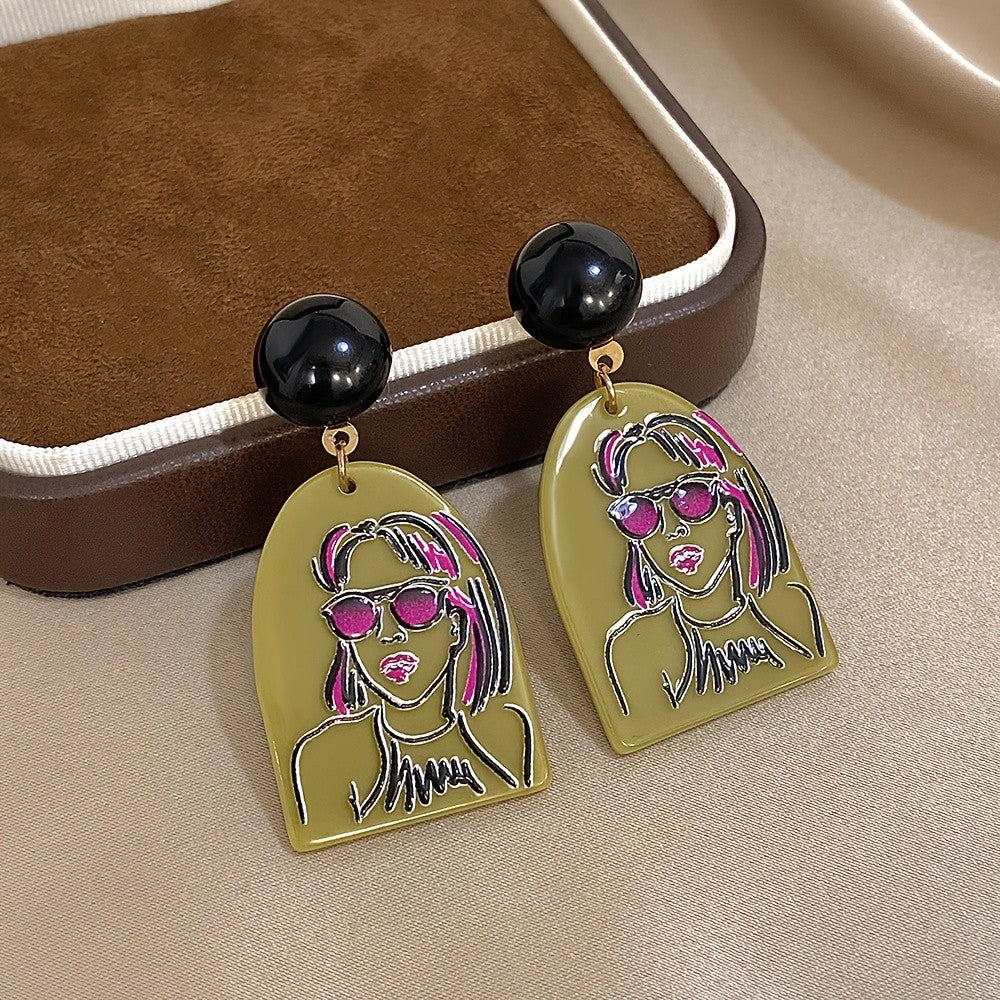 Acrylic Portrait Drop Earrings