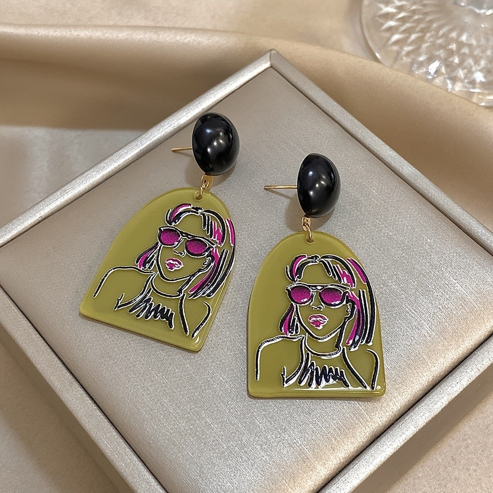 Acrylic Portrait Drop Earrings