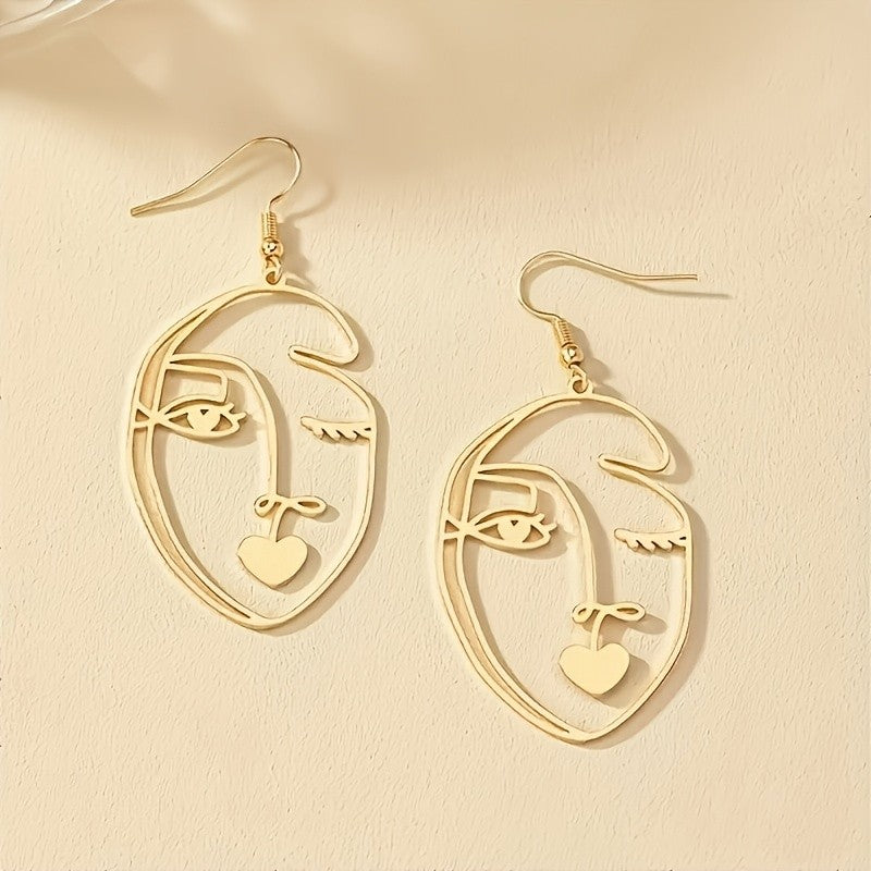 14k Abstract Face Drop Earrings