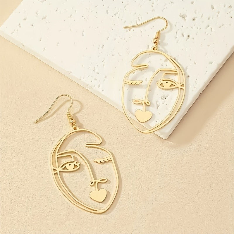 14k Abstract Face Drop Earrings