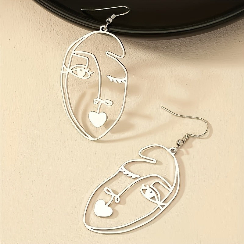 14k Abstract Face Drop Earrings