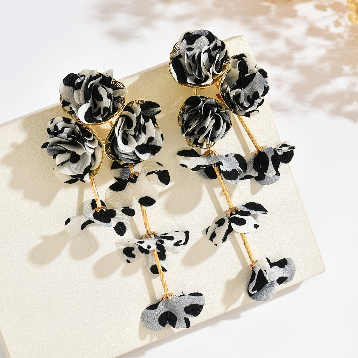 Vintage Leopard Print Cascading Flower Earrings