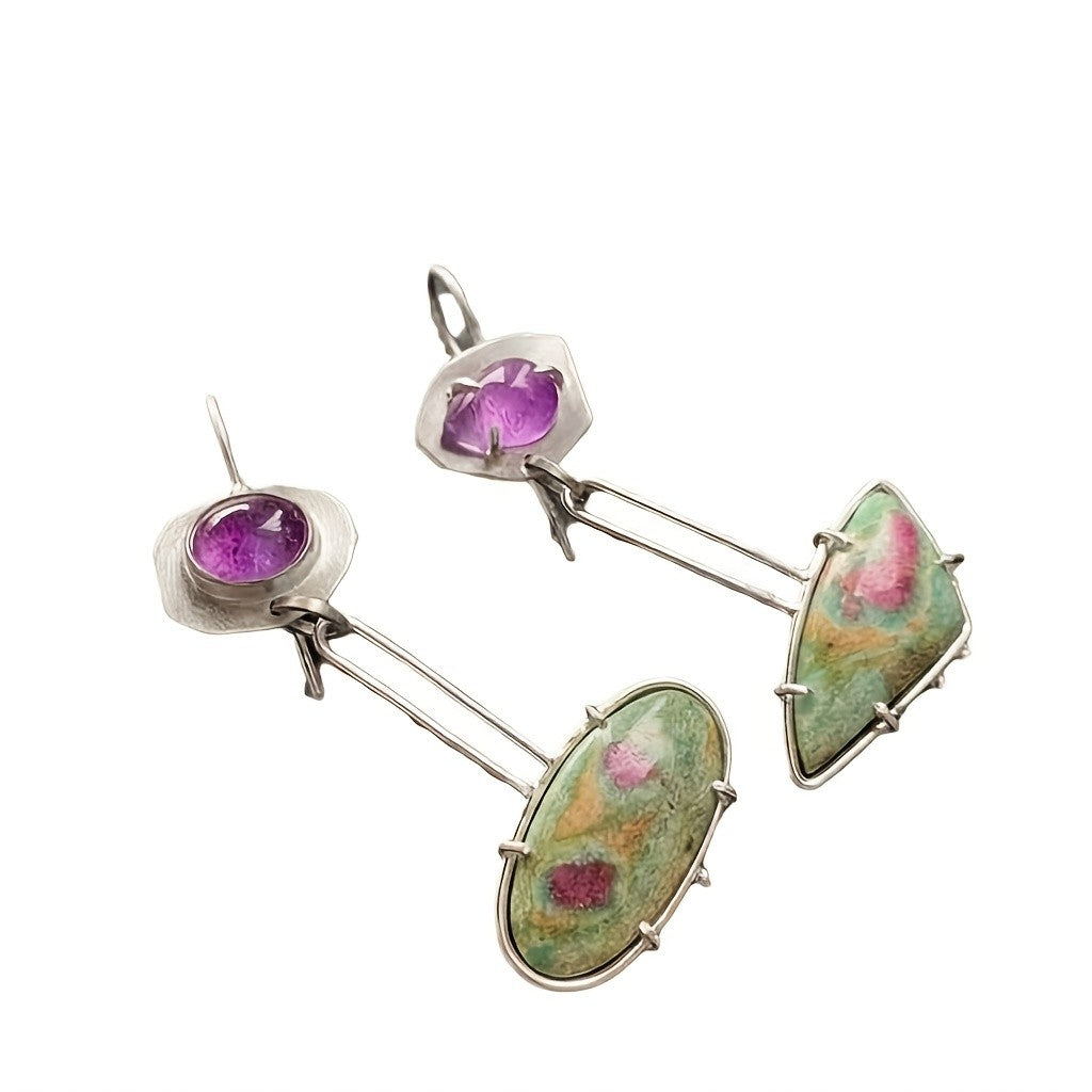Asymmetric Vintage Ruby Stone Drop Earrings