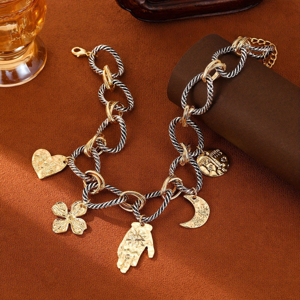 Vintage Multi-Charm Chunky Chain Necklace