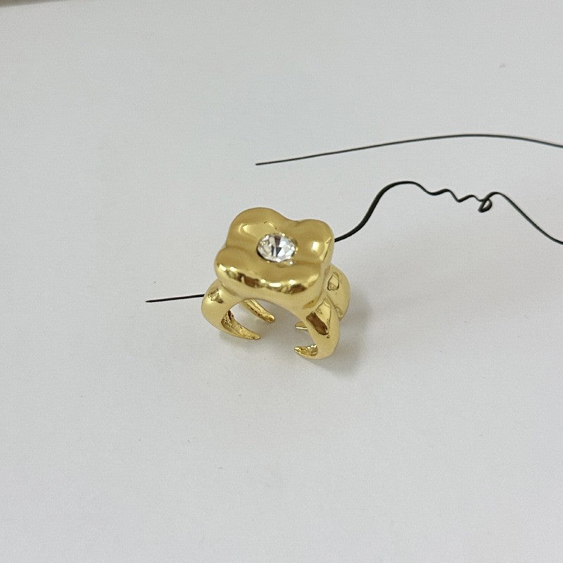 Abstract Gold Flower Stone Ring