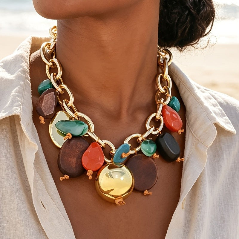 Vintage Multi-Stone Chain Necklace