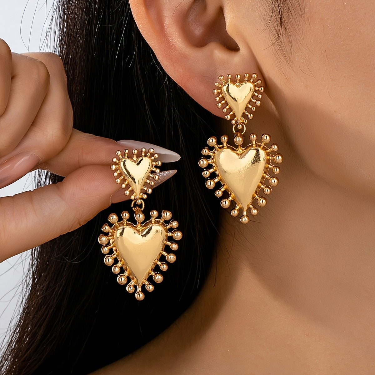 Double Heart Drop Earrings