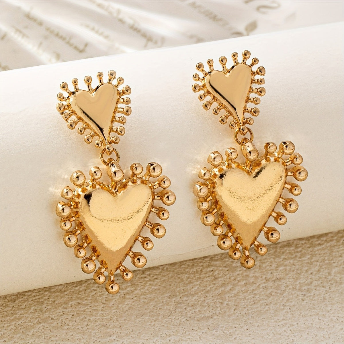 Double Heart Drop Earrings