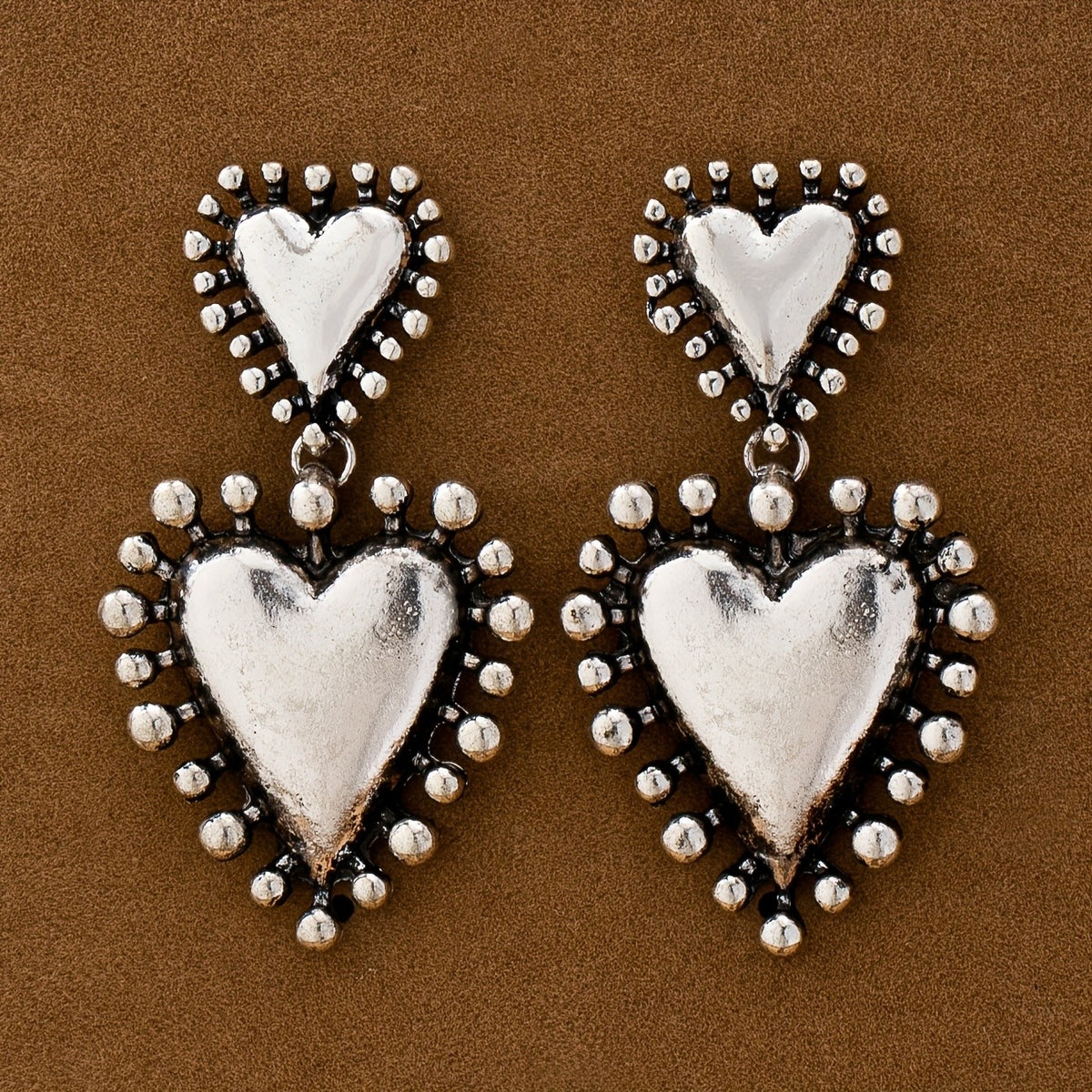 Double Heart Drop Earrings