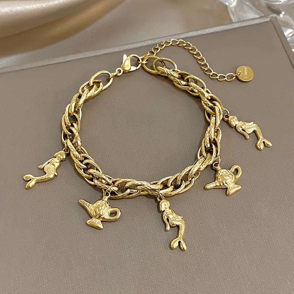 Vintage Mermaid Charm Chain Bracelet