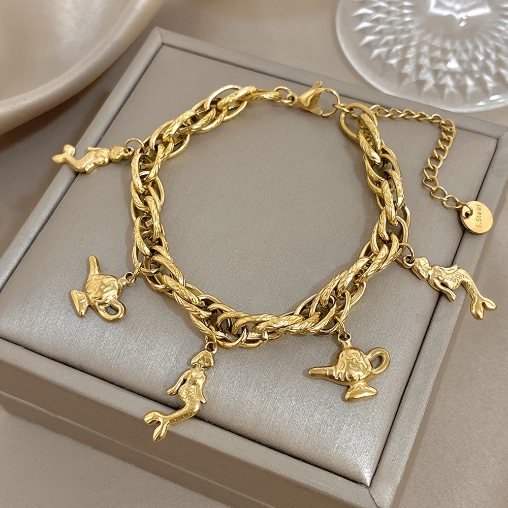 Vintage Mermaid Charm Chain Bracelet