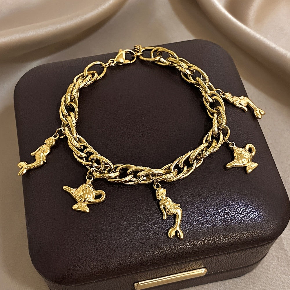 Vintage Mermaid Charm Chain Bracelet