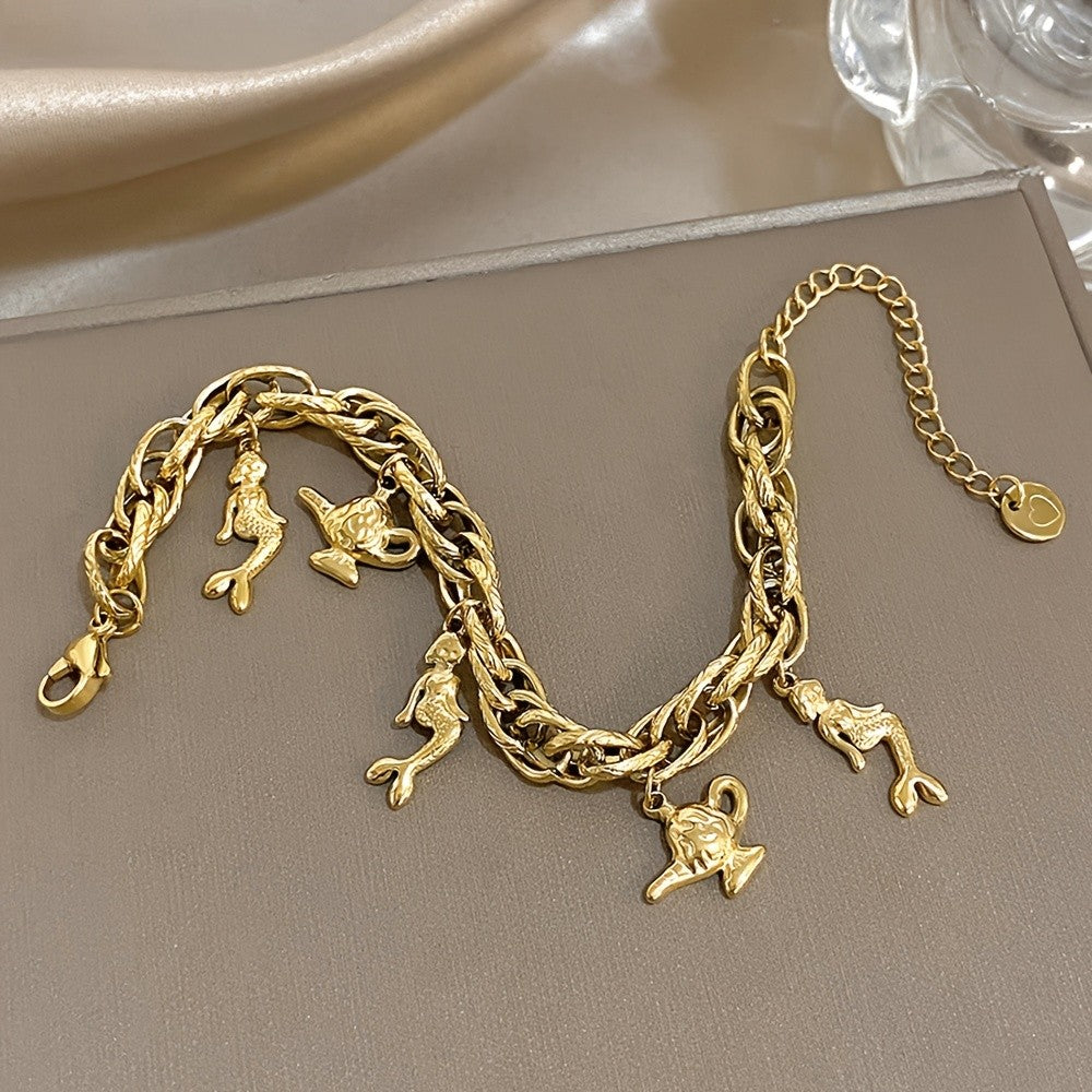 Vintage Mermaid Charm Chain Bracelet