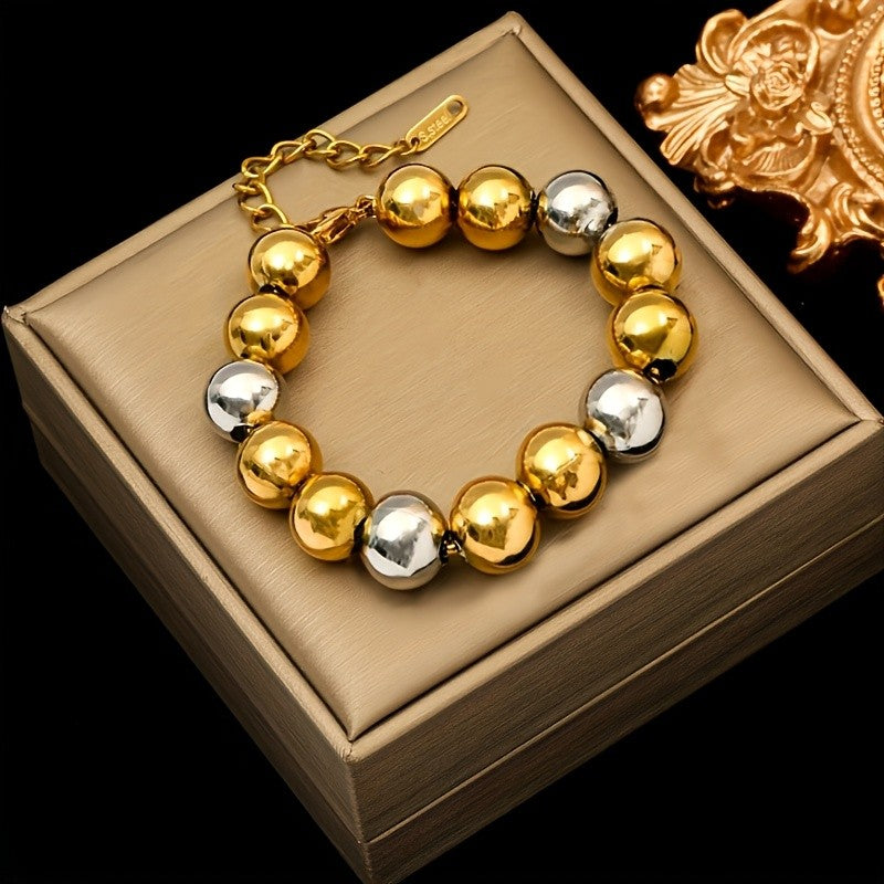 18k Two-Tone Round Bead Bracelet