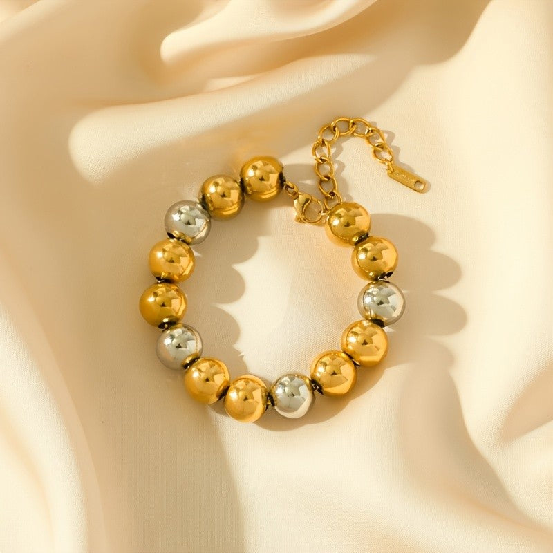 18k Two-Tone Round Bead Bracelet