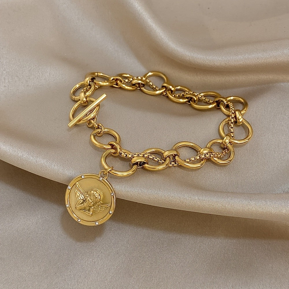 18k Angel Charm Link Bracelet