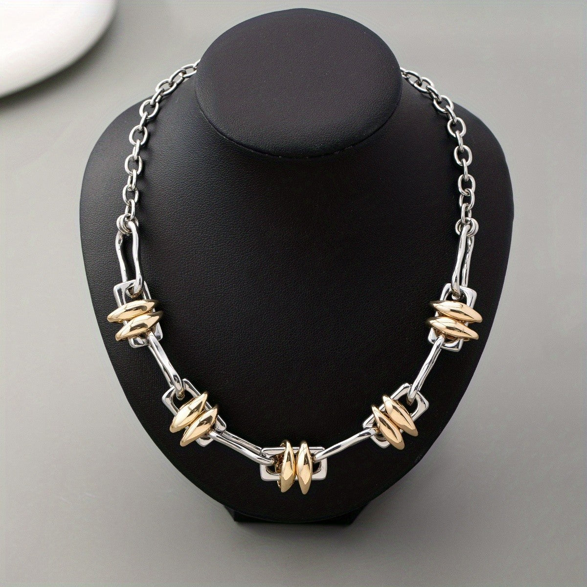 Two-Tone Geometric Link Necklace